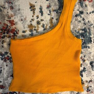 Urban Outfitters Cotton Ribbed One Shoulder Cropped Tank Top - Orange - Size S